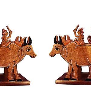 Bullock cart Wooden handicrafts Items Home Decor Table Wall Decoration Showpiece, 30 cm Pack of 2 in TKE Box